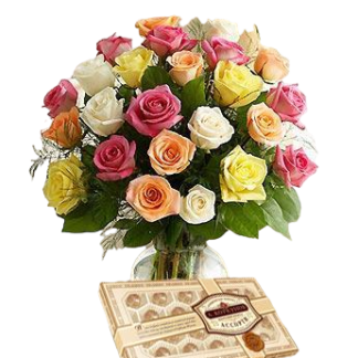 25 colorful roses with chokolates | Flower Delivery Novosibirsk