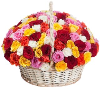 51 colorful roses in the basket | Flower Delivery Novosibirsk